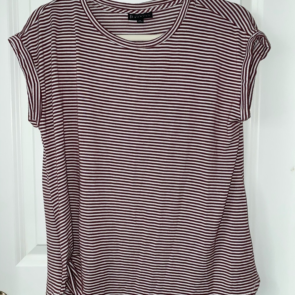maroon and white stripe shirt